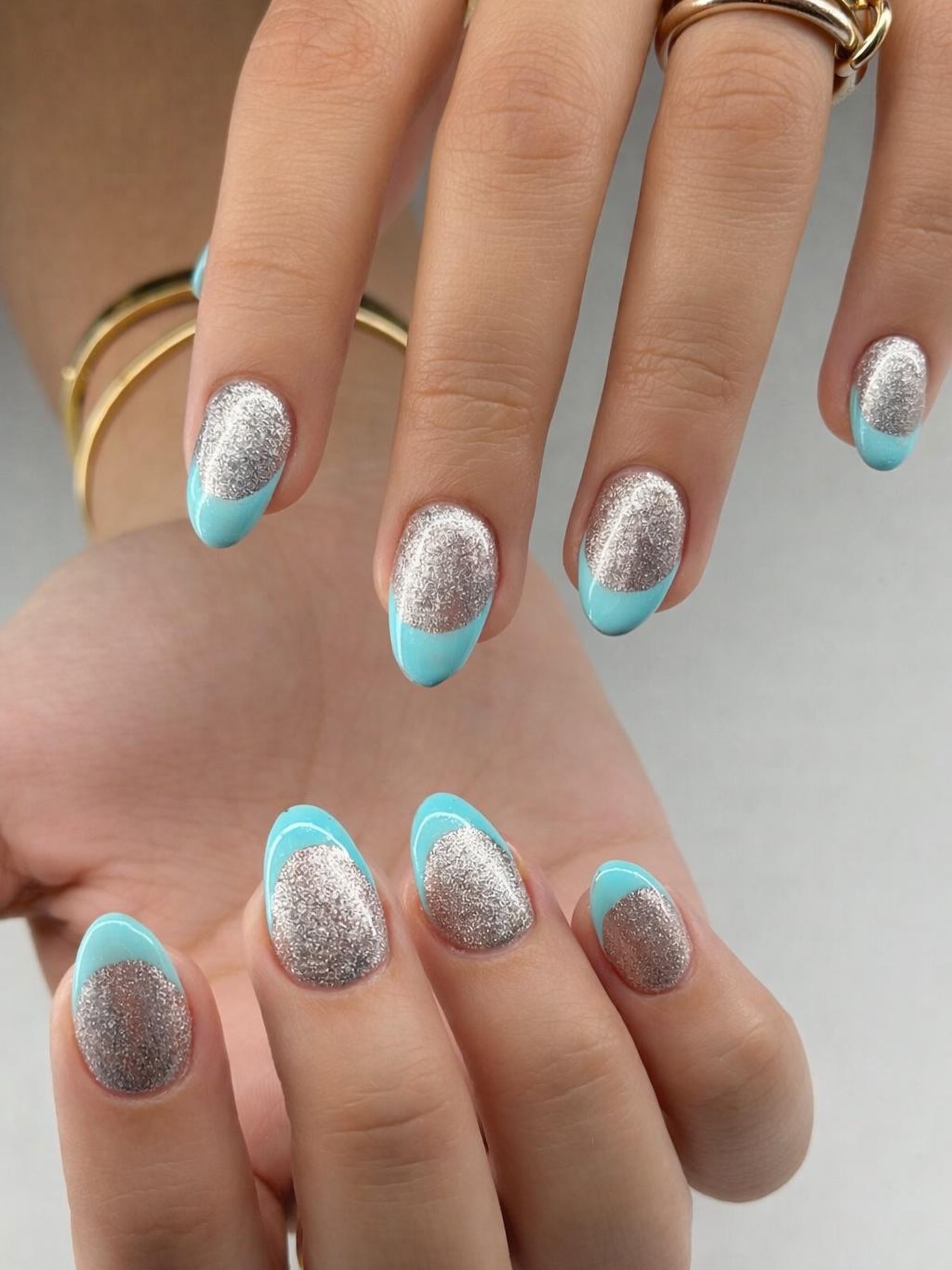 Chany Nail Artist silver and aqua manicure
